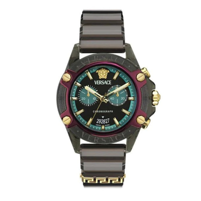 Versace Icon Active Chronograph Black Dial Black Rubber Strap Unisex Watch - VE8P00224