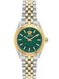 Versace V-Code Analog Green Dial Two Tone Steel Strap Watch for Women - VE8I00424