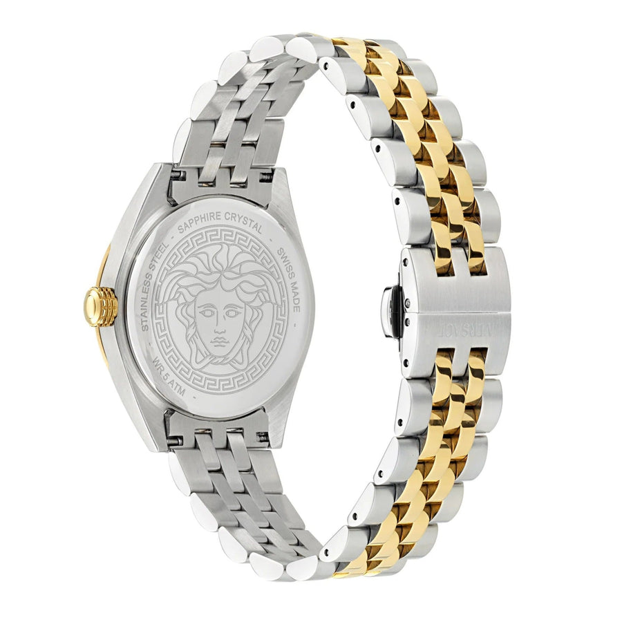Versace V-Code Analog Green Dial Two Tone Steel Strap Watch for Women - VE8I00424