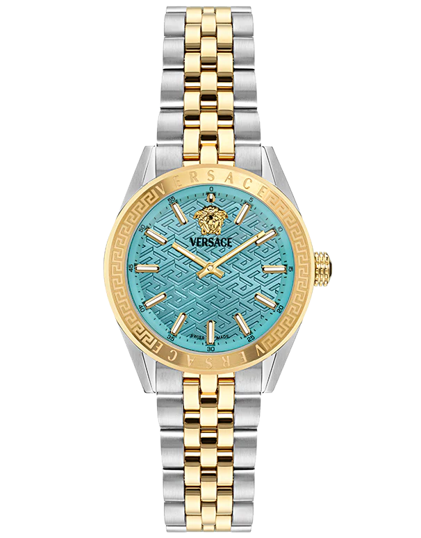 Versace V-Code Analog Turquoise Dial Two Tone Steel Strap Watch for Women - VE8I00524