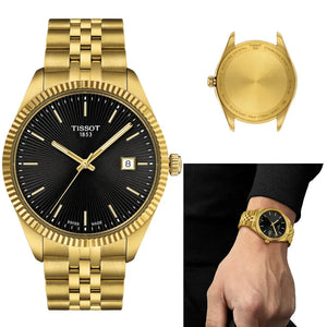 Tissot Ballade Quartz Black Dial Gold Steel Strap Watch for Men - T156.410.33.051.00