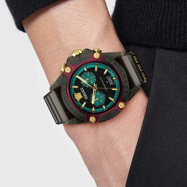 Versace Icon Active Chronograph Black Dial Black Rubber Strap Unisex Watch - VE8P00224