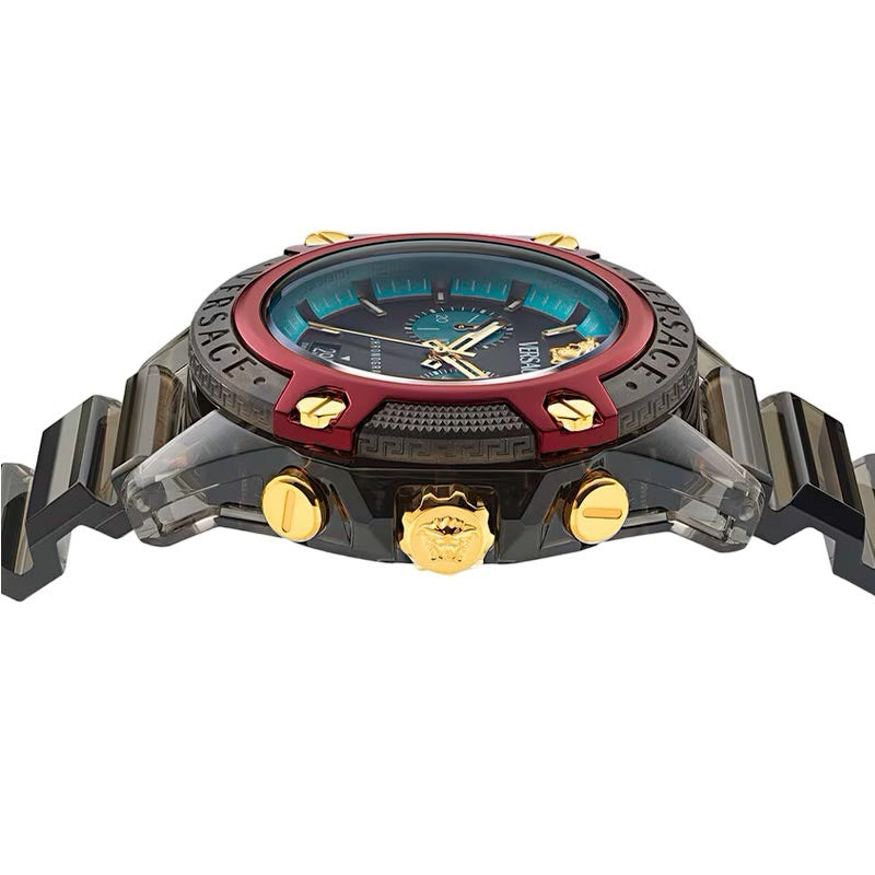 Versace Icon Active Chronograph Black Dial Black Rubber Strap Unisex Watch - VE8P00224