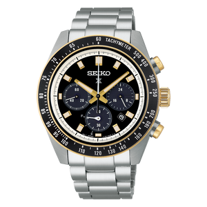 Seiko Prospex Speedtimer Solar Chronograph Black Dial Silver Steel Strap Watch for Men - SSC941
