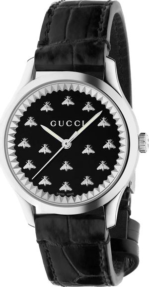 Gucci G Timeless Black Dial Black Leather Strap Watch for Women - YA1265055