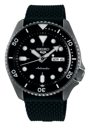 Seiko 5 Sports SKX Series Automatic Black Dial Black Silicone Strap Watch for Men - SRPD65K2
