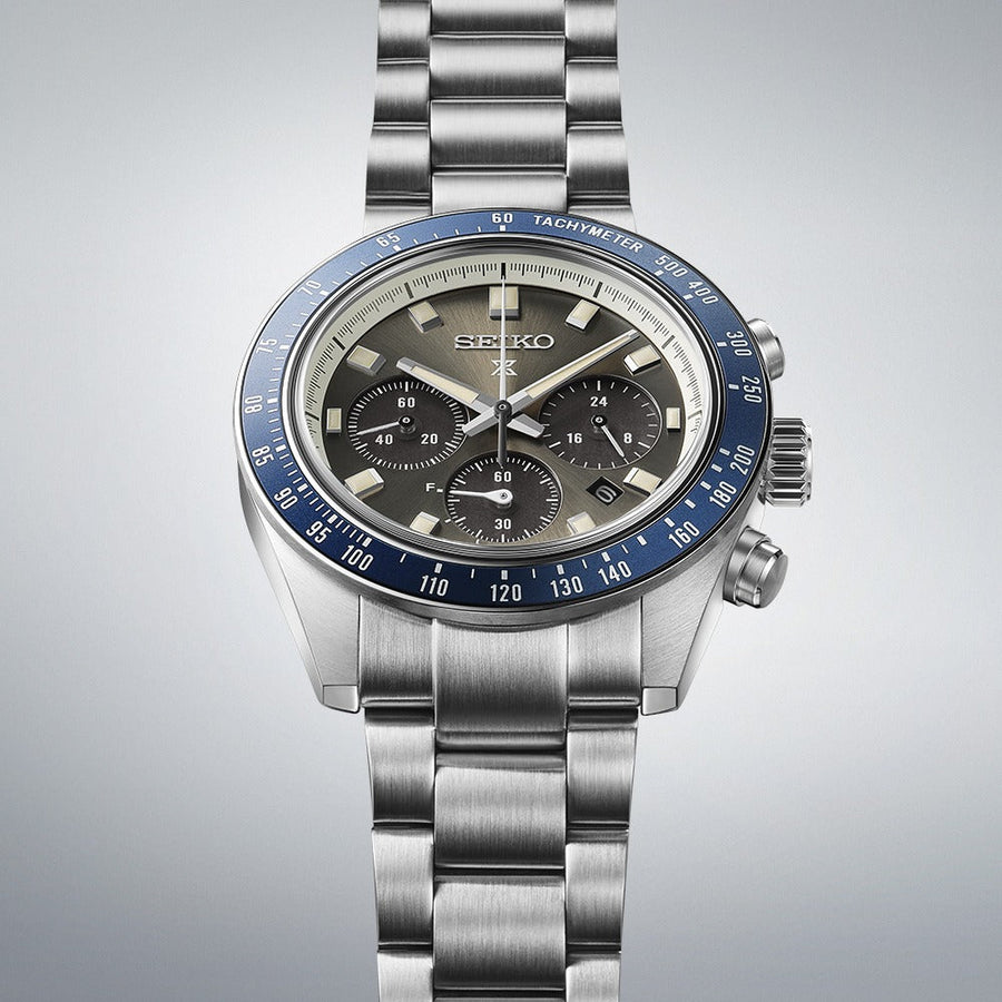 Seiko Prospex Speedtimer Solar Chronograph Grey Dial Silver Steel Strap Watch for Men - SSC939