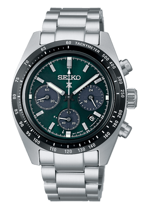 Seiko Prospex Speedtimer Solar Chronograph Green Dial Silver Steel Strap Watch for Men - SSC933