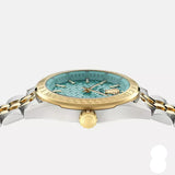 Versace V-Code Analog Turquoise Dial Two Tone Steel Strap Watch for Women - VE8I00524
