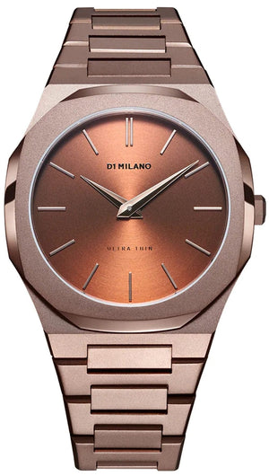D1 Milano Ultra Thin Brown Dial Brown Steel Strap Watch for Women - D1-UTBL38