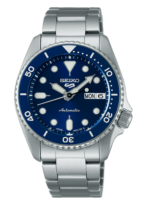 Seiko 5 Sports SKX Street Denim Blue Dial Silver Steel Strap Watch for Men - SRPL77K1