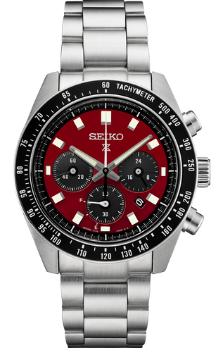 Seiko Prospex US Special Edition Speedtimer Solar Chronograph Red Dial Silver Steel Strap Watch for Men - SSC927