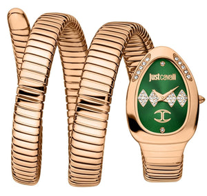 Just Cavalli Vezzoso Green Dial Rose Gold Steel Strap Watch for Women - JC1L230M0055