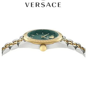 Versace V-Code Analog Green Dial Two Tone Steel Strap Watch for Women - VE8I00424