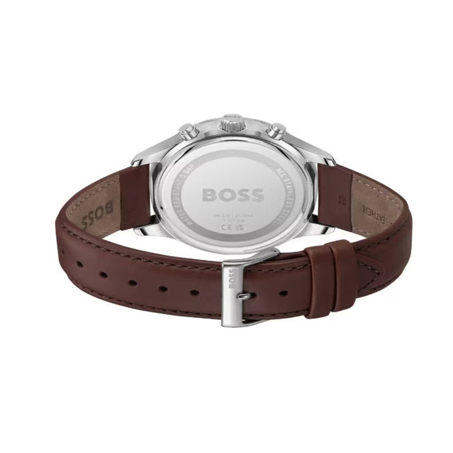 Hugo Boss Avery Chronograph Grey Dial Brown Leather Strap Watch for Men - 1514155