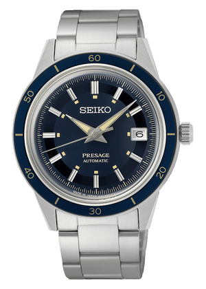 Seiko Presage Style60's Automatic Blue Dial Silver Steel Strap Watch for Men - SRPG05J1