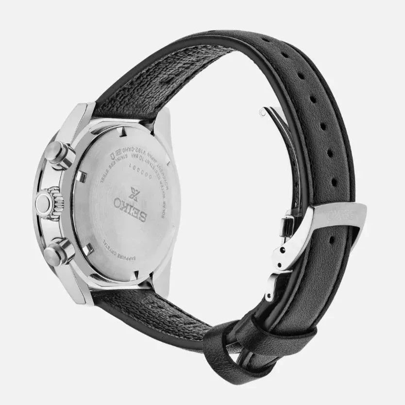 Seiko Prospex Speedtimer Solar Chronograph Ivory Dial Black Leather Strap Watch for Men - SSC943