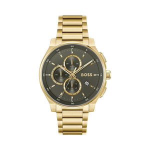 Hugo Boss Peak Chronograph Olive Green Dial Gold Steel Strap Watch for Men - 1514190