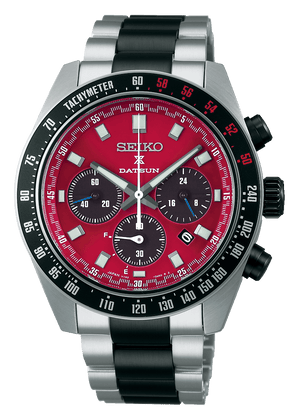 Seiko Prospex Speedtimer Solar Chronograph Datsun 240Z Collaboration Limited Edition Red Dial Two Tone Steel Strap Watch for Men - SBDL123