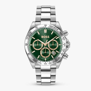 Hugo Boss Hero 2.0 Chronograph Green Dial Silver Steel Strap Watch for Men - 1514268