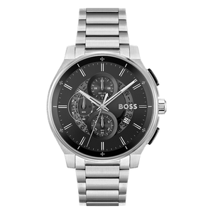 Hugo Boss Peak Chronograph Black Dial Silver Steel Strap Watch for Men - 1514191