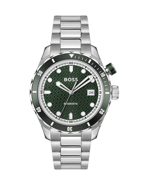 Hugo Boss Bossmatic Automatic Green Dial Silver Steel Strap Watch for Men - 1514178