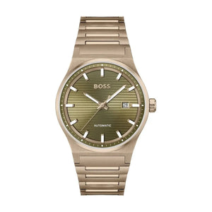 Hugo Boss Candor Automatic Olive Green Dial Brown Steel Strap Watch for Men - 1514184