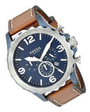Fossil Nate Chronograph Navy Blue Dial Brown Leather Strap Watch for Men - JR1504