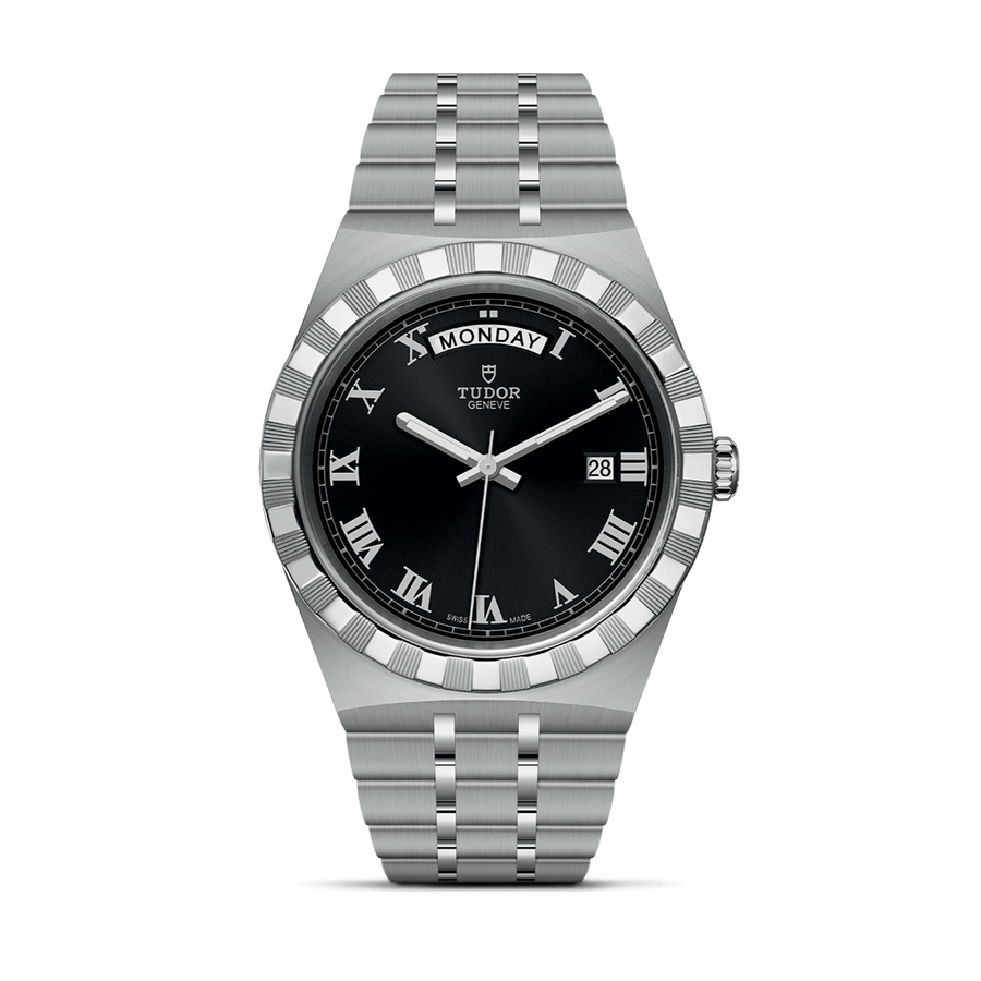 Tudor Royal Automatic Black Dial Silver Steel Strap Watch for Men - M28600-0003