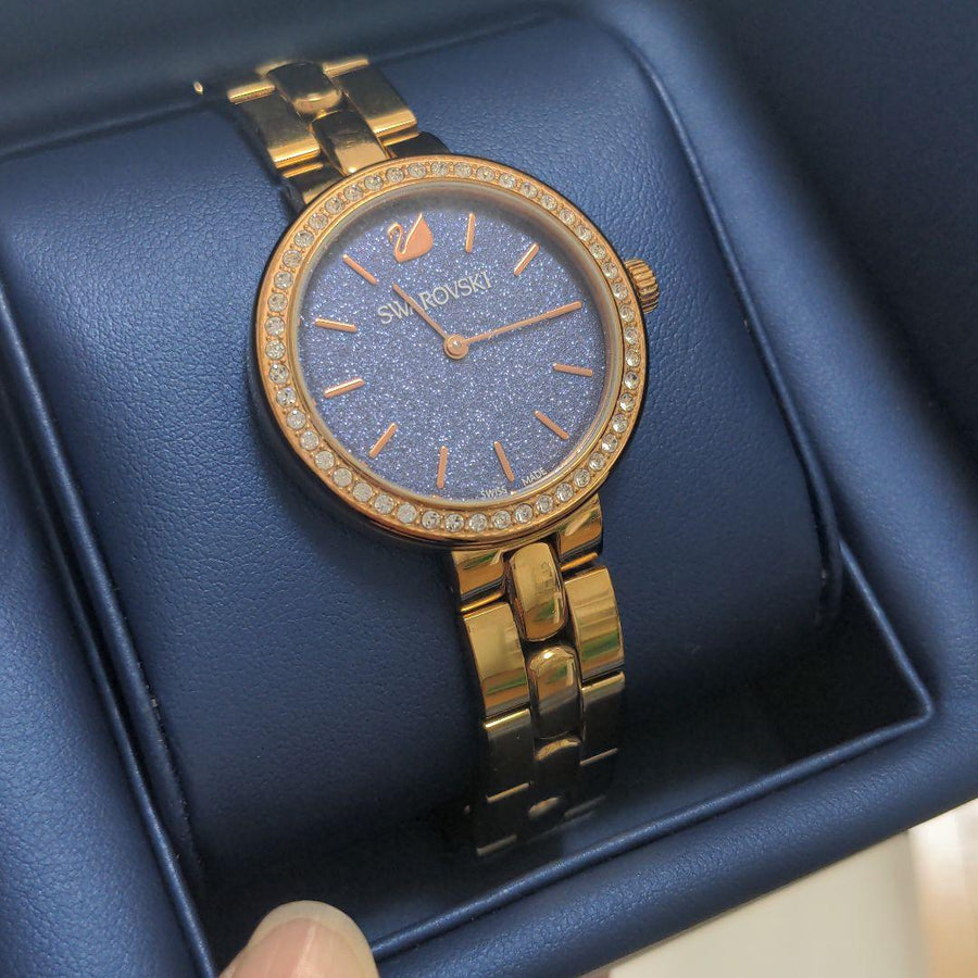 Swarovski Daytime Glittering Blue Dial Rose Gold Steel Strap Watch for Women - 5182277