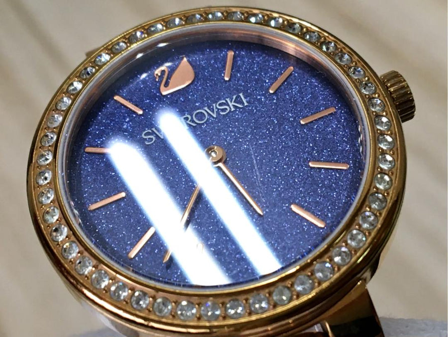 Swarovski Daytime Glittering Blue Dial Rose Gold Steel Strap Watch for Women - 5182277