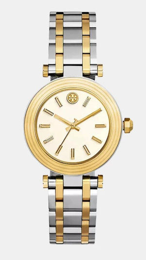 Tory Burch Classic T White Dial Two Tone Steel Strap Watch for Women - TBW9014