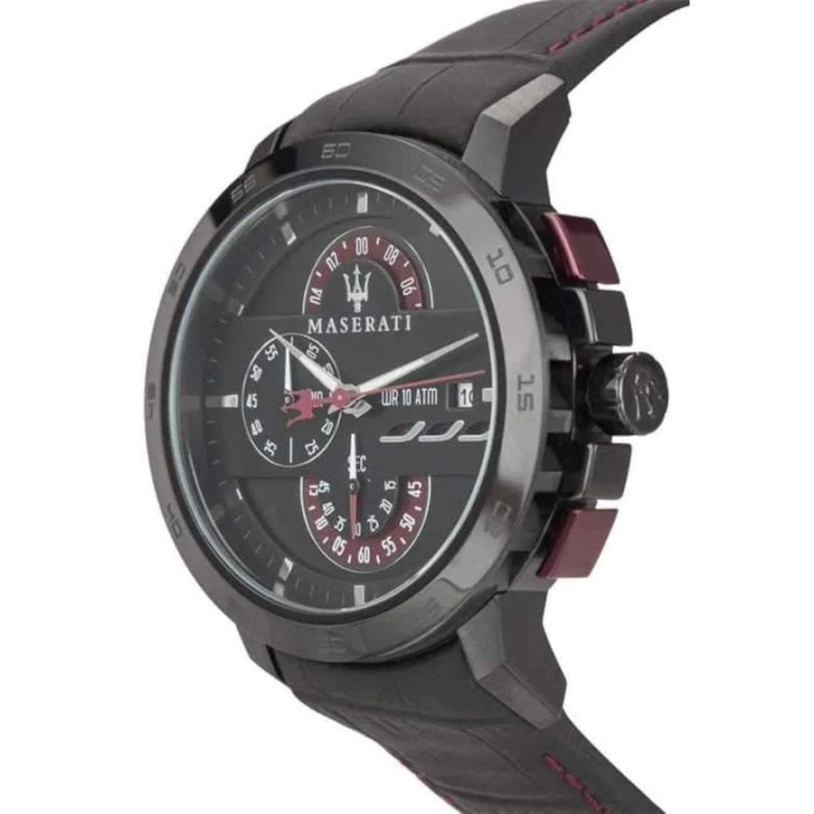 Maserati Ingegno Chronograph Black Dial Black Leather Strap Watch For Men - R8871619003