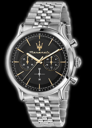 Maserati Epoca Chronograph Black Dial Silver Steel Strap Watch For Men - R8873618017