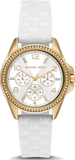 Michael Kors Mini Pilot Quartz Silver Dial White Silicone Strap Watch For Women - MK7372