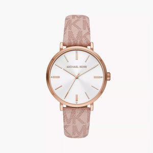 Michael Kors Pyper Quartz Silver Dial Pink Leather Strap Watch for Women - MK2947