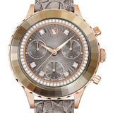 Swarovski Octea Chrono Grey Dial Grey Leather Strap Watch for Women - 5671153