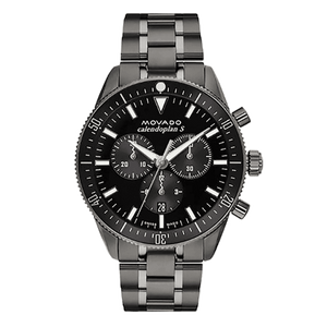 Movado Heritage Calendoplan Chronograph Black Dial Black Steel Strap Watch For Men - 3650125
