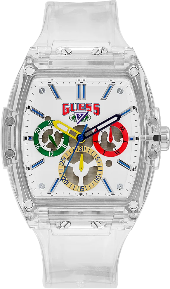 Guess Phoenix J Balvin White Dial Transparent Silicone Strap Watch For Men - V1051M1