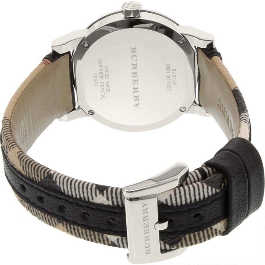 Burberry The City White Dial Black Haymarket Leather Strap Watch for Women - BU9150