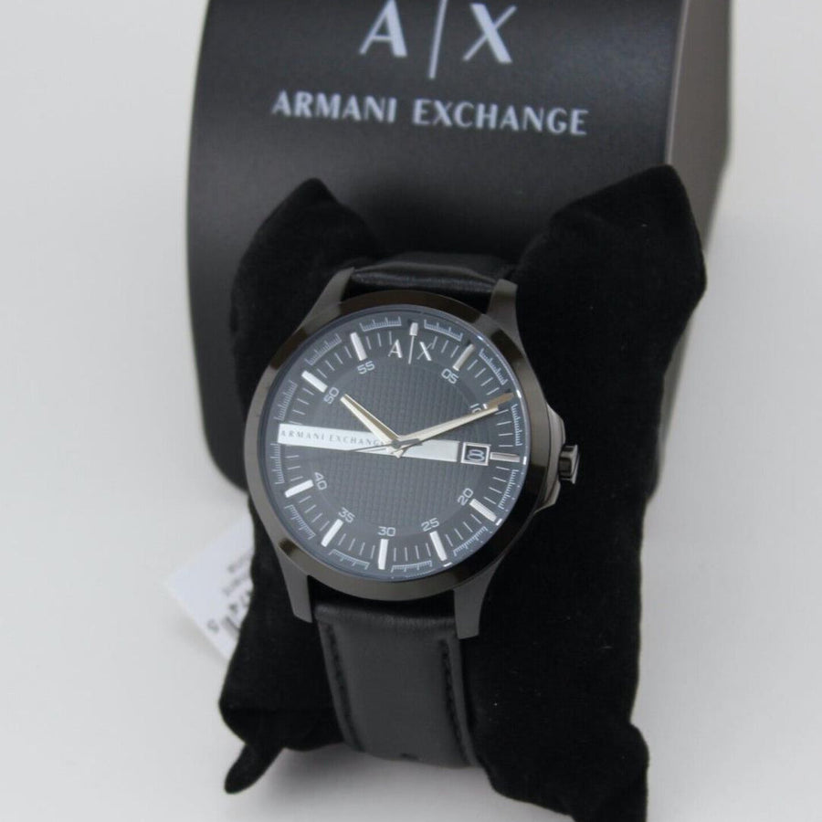 Armani Exchange Hampton AX2411 Men's Quartz Watch – Blue Dial Paired with Black Leather Strap