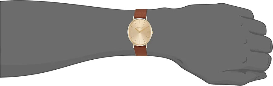 Coach Charles Gold Dial Brown Leather Strap Watch for Women - 14602433