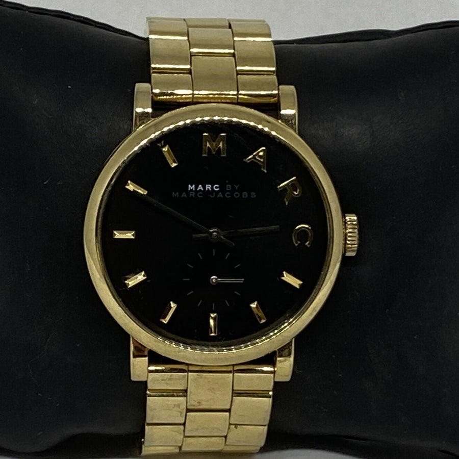 Marc Jacobs Baker Black Dial Gold Steel Strap Watch for Women - MBM3355
