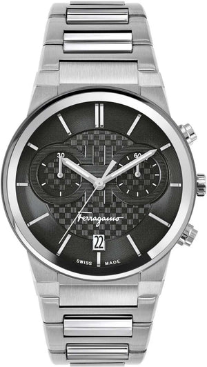 Salvatore Ferragamo Sapphire Chrono Black Dial Silver Steel Strap Watch for Men - SFME00321