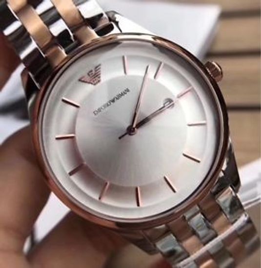 Emporio Armani Lambda Analog Silver Dial Two Tone Steel Strap Watch For Men - AR11044