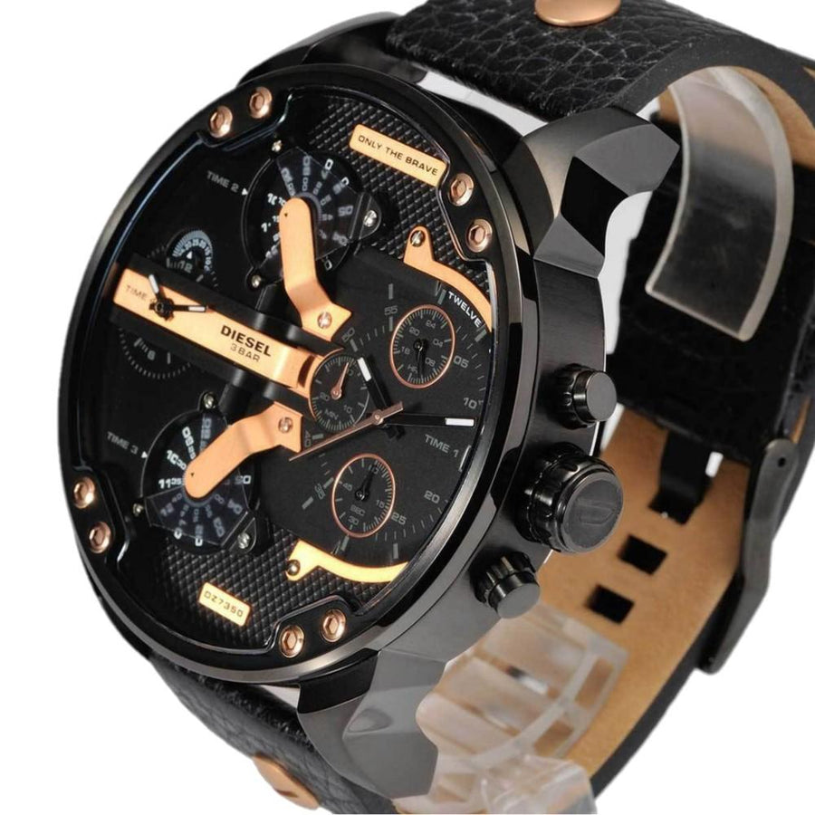 Diesel Mr Daddy 2.0 Chronograph Black Dial Black Leather Strap Watch For Men - DZ7350