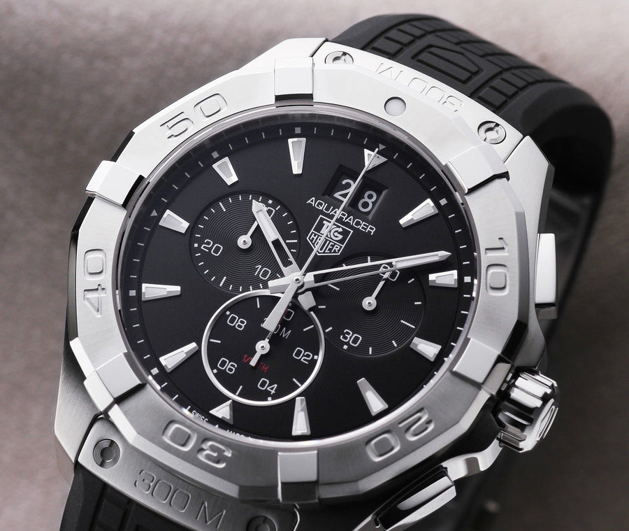 Tag Heuer Aquaracer Quartz Chronograph Black Dial Black Rubber Strap Watch for Men - CAY1110.FT6041