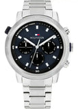 Tommy Hilfiger Troy Chronograph Blue Dial Silver Steel Strap Watch For Men - 1792104