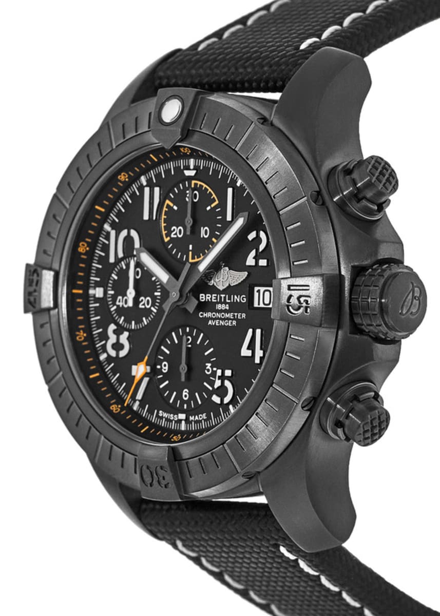 Breitling Avenger Chronograph 45mm Night Mission Black Dial Black Nylon Strap Watch for Men - V13317101B1X1