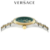 Versace V-Code Analog Green Dial Two Tone Steel Strap Watch for Women - VE8I00424